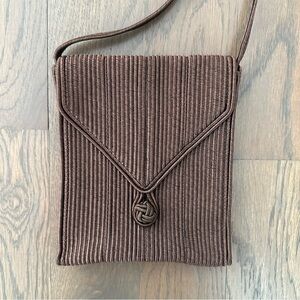 Vintage Woven Ribbed Fabric Fold Over Evening Bag in Brown Metallic 6" x 7"